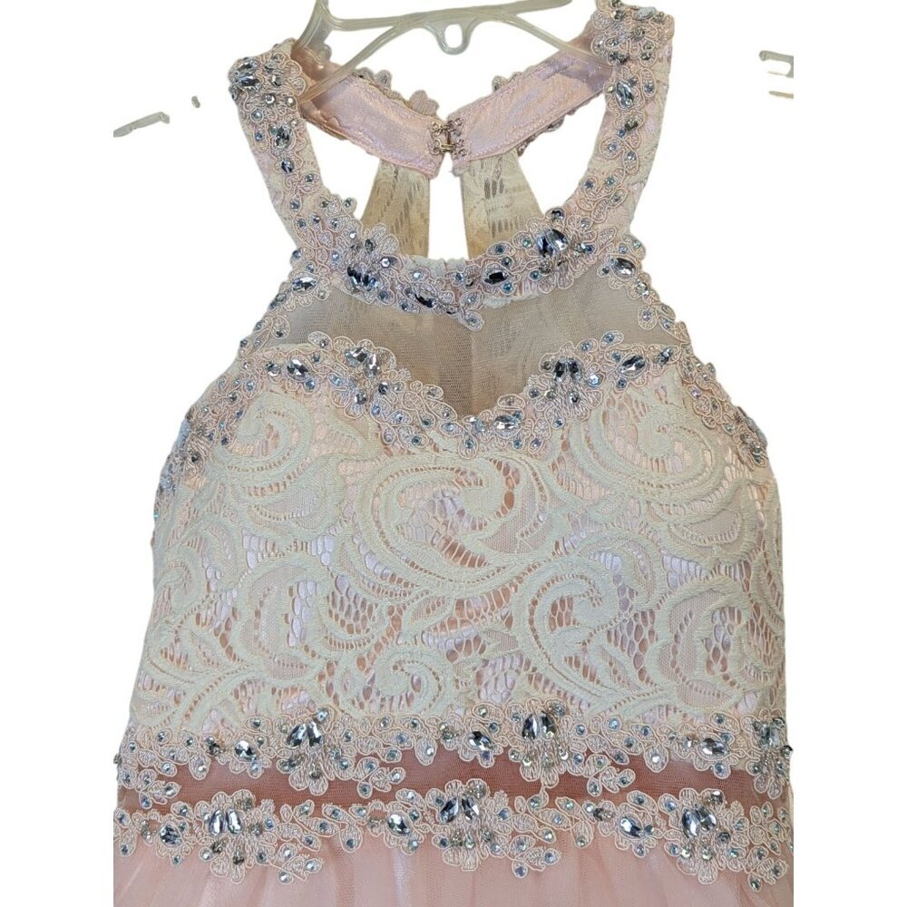 Cinderella Couture Girl size 14 Blush Pink Lace Rhinestone Formal Pageant Glam - Picture 9 of 16